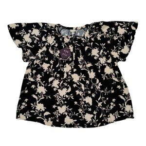 Ava & Viv 3X Black & White Floral Short-Sleeve Blouse, for women, NWT.